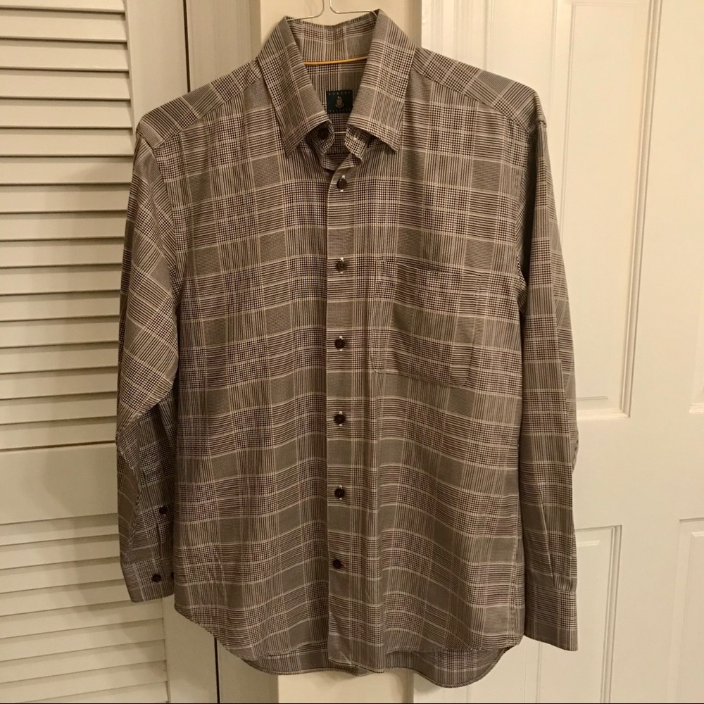 ROBERT TALBOTT Brown Plaid Dress Shirt Medium